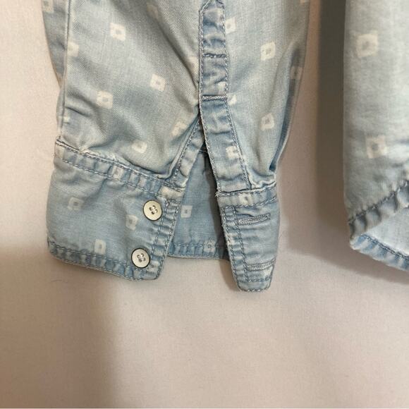 Halogen Tencel Lyocell Soft Denim Button Up Double Breasted Pockets Shirt Top - Picture 5 of 8